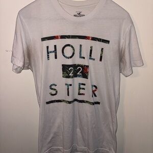 Hollister White Graphic Tee with Floral Accents